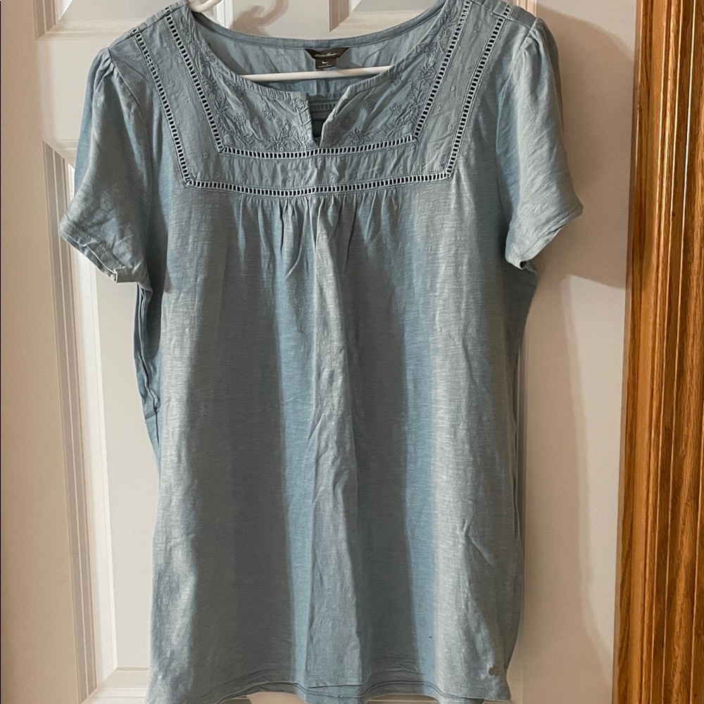 Eddie Bauer Light Blue Women's Square Neck Short Sleeve Top Size L